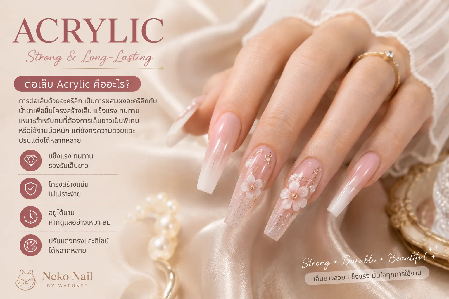 ภาพประกอบการต่อเล็บ Acrylic แข็งแรงรองรับเล็บยาว